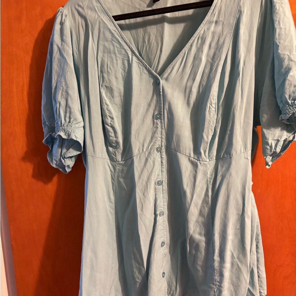 Torrid Blue Puff Sleeve Button Down Blouse